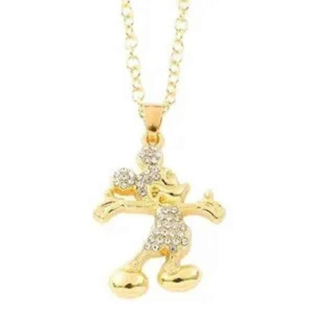18K Gold Disney Mickey Mouse Inspired Theme Pave Diamond Necklace Character